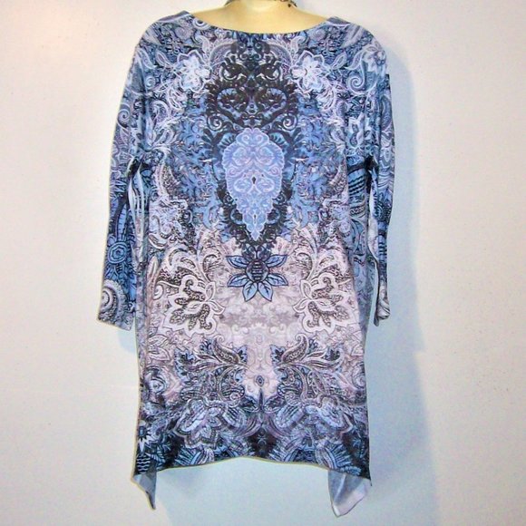 Catherines 0X 16 Blue Paisley Rhinestone Top H390 - Picture 6 of 7